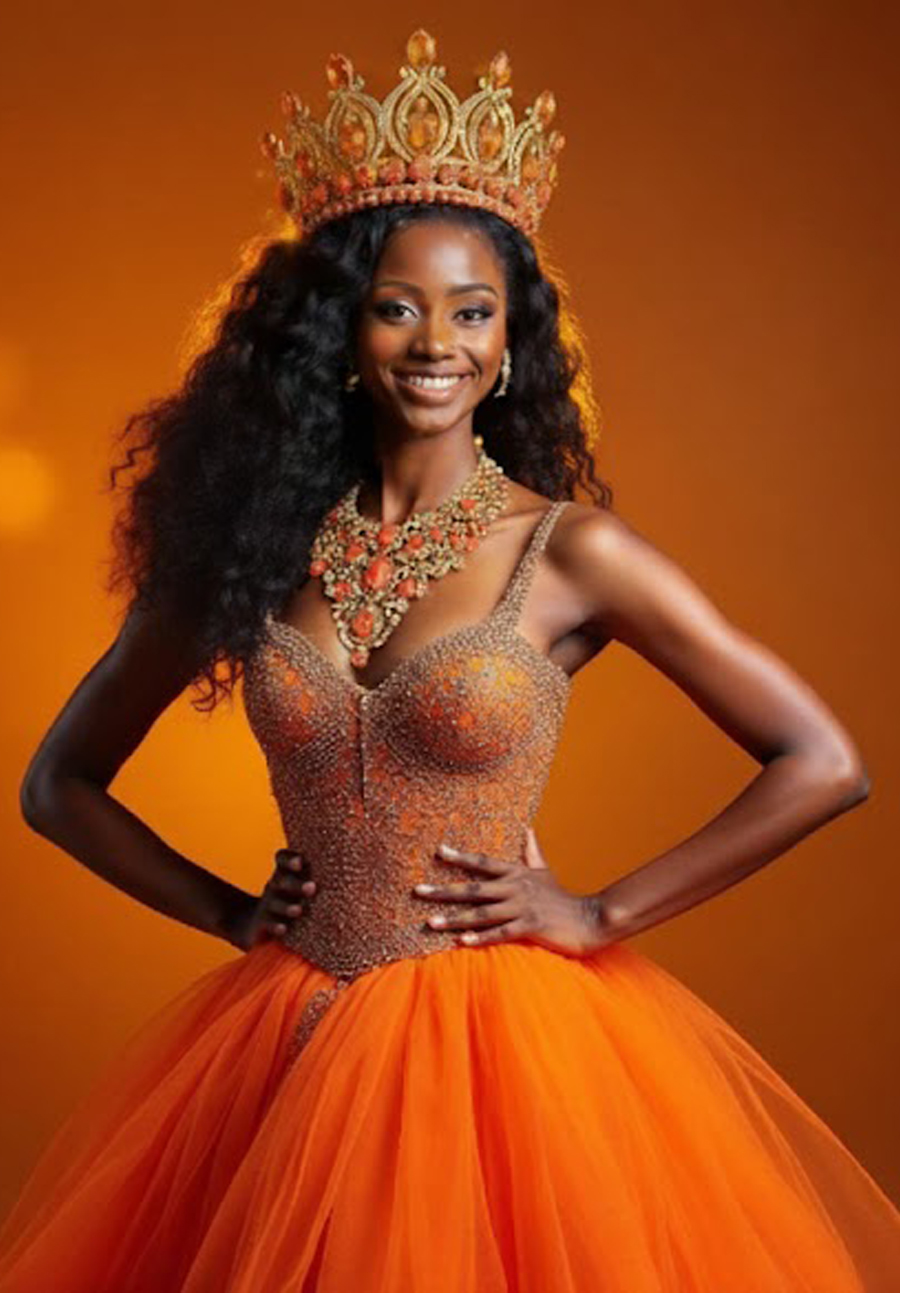 Nigerian beauty queen model representing Miss Orange Queen